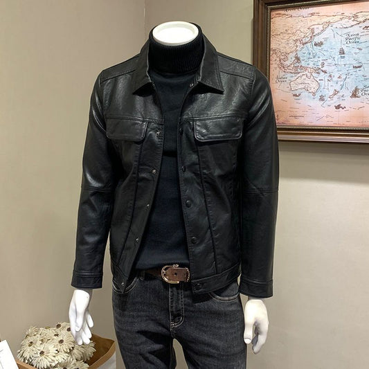 Male Simplicity Short Casual Biker's Leather Jacket